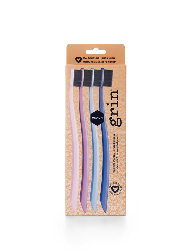 4pk 100% Recycled Charcoal-Infused Toothbrush - Purple (Medium)