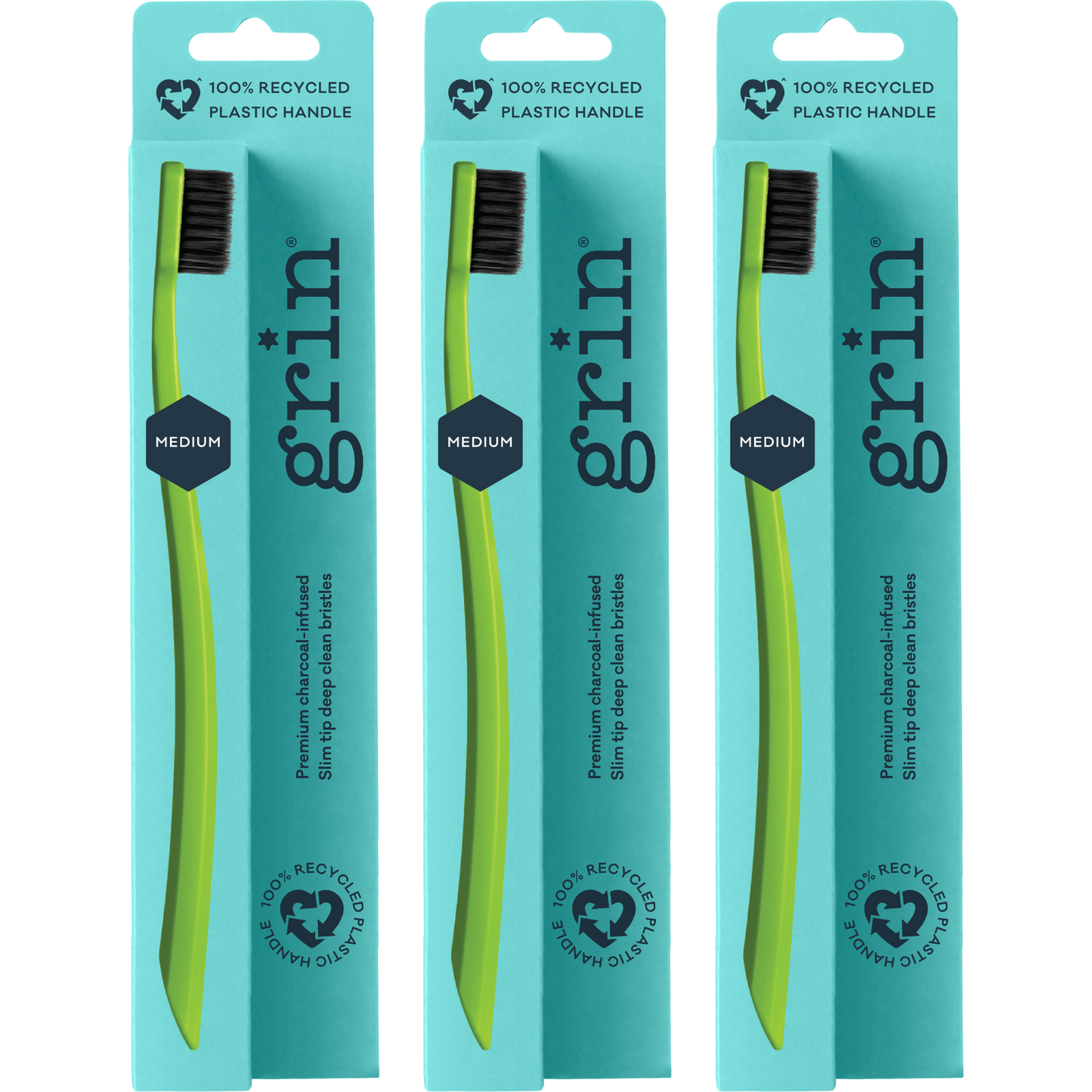 Grin 100% Recycled Toothbrush 1pk Medium Lime