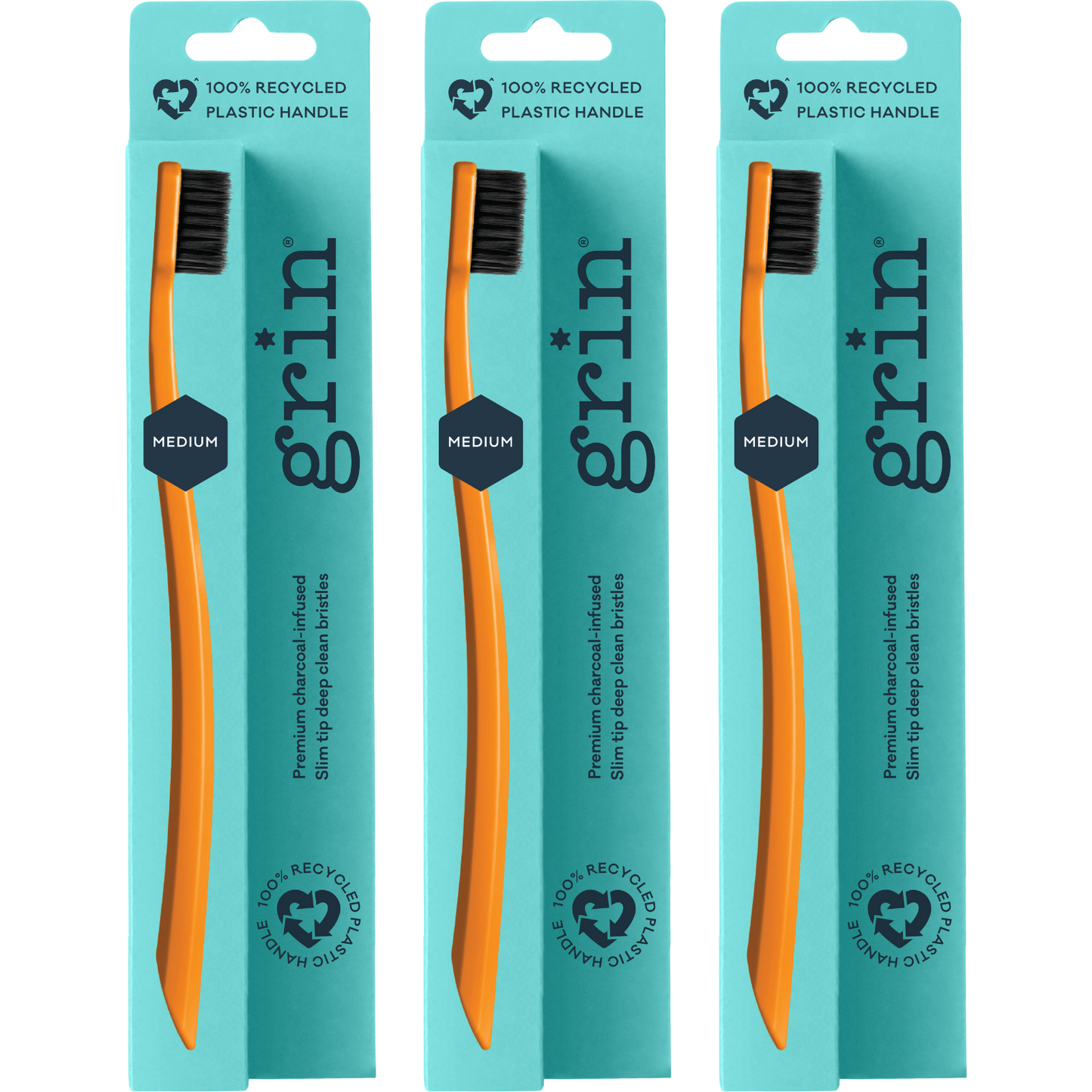 Grin 100% Recycled Toothbrush 1pk Medium Orange