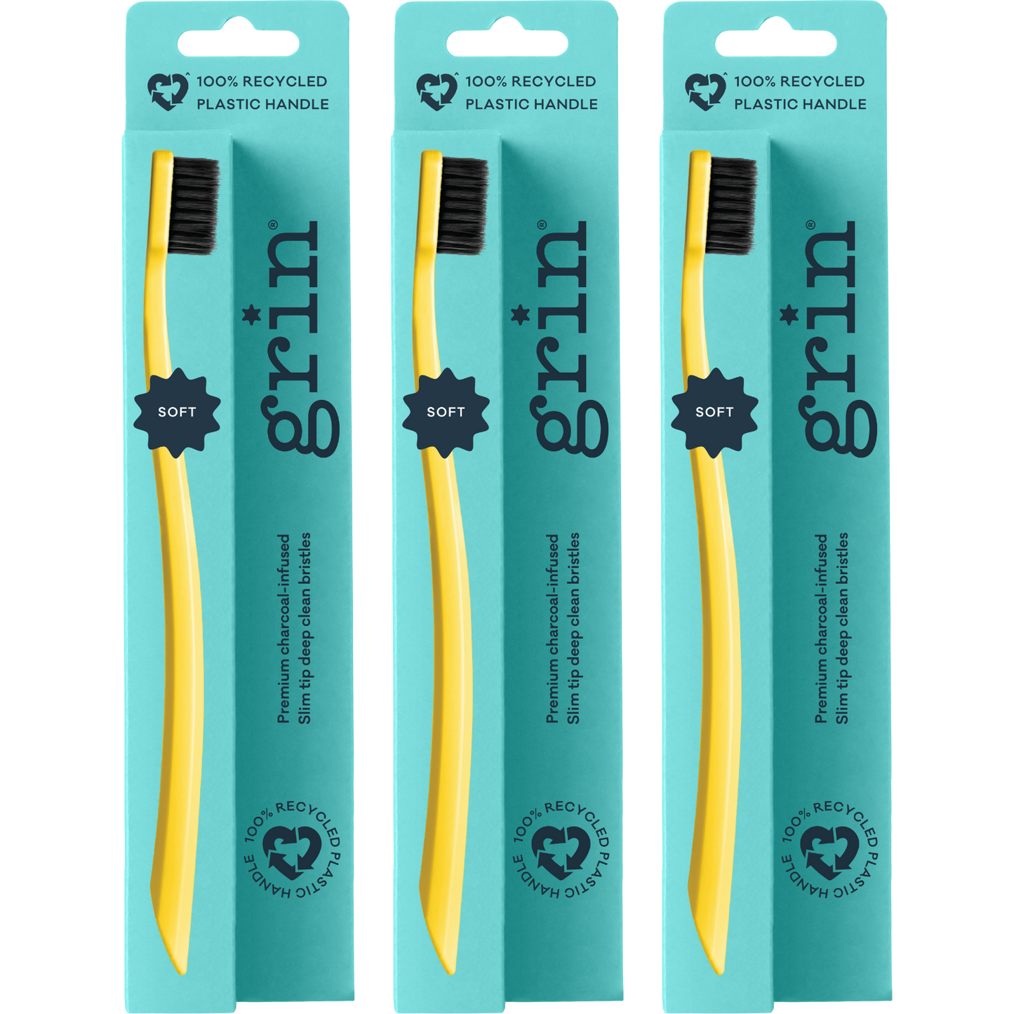 Grin 100% Recycled Toothbrush 1pk Soft Lemon