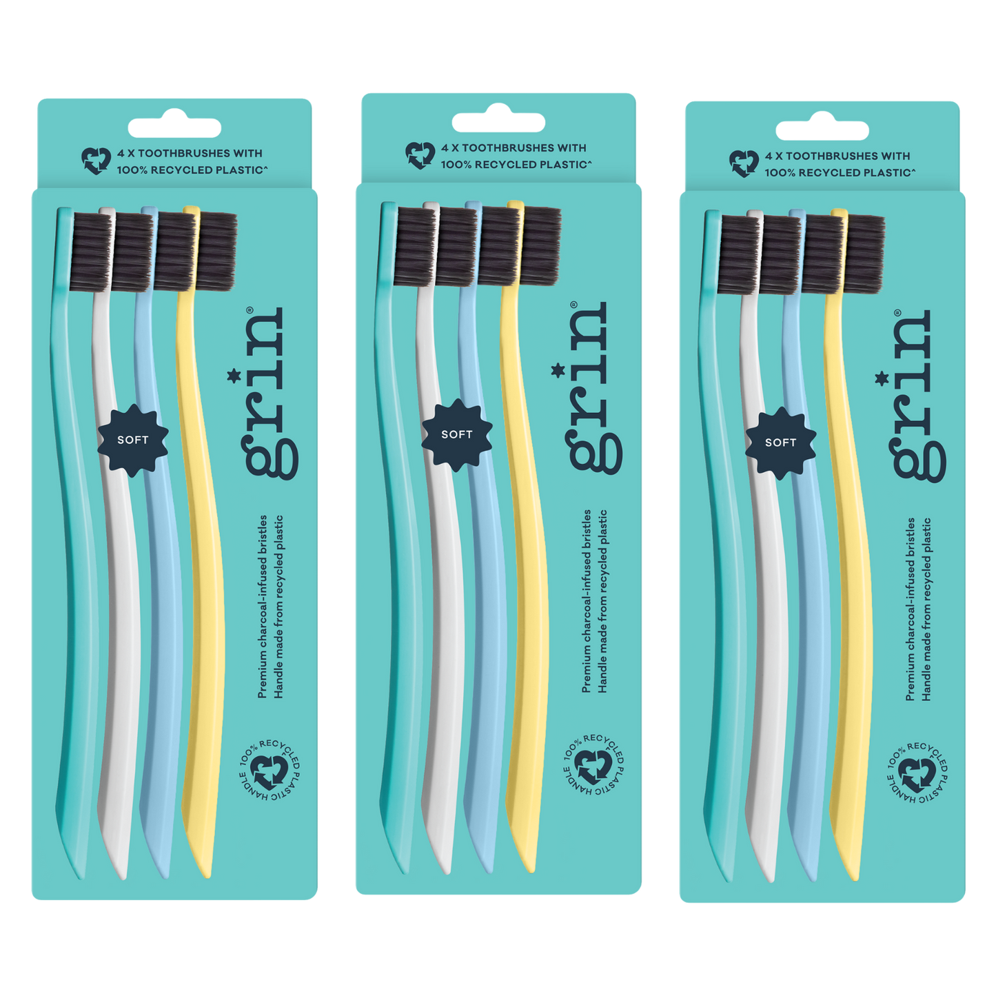 Grin 100% Recycled Toothbrush 4pk Summer Beach (Soft)