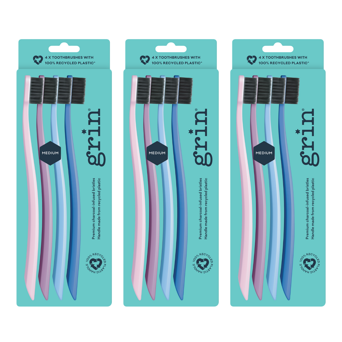 Grin 100% Recycled Toothbrush 4pk Purple (Medium)