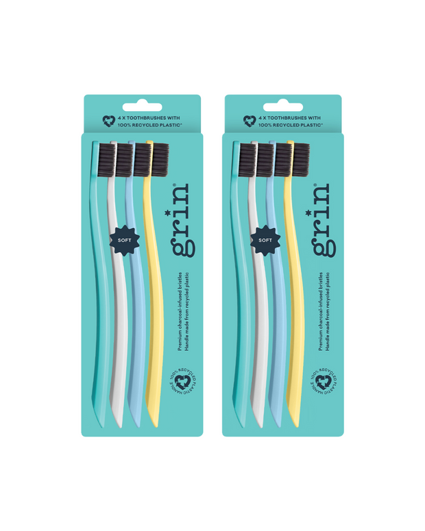 Grin 100% Recycled Toothbrush 4pk Summer Beach (Soft) Bundle x 2