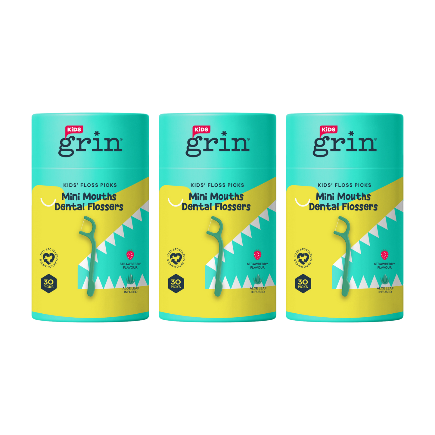 Grin Kids Mini Mouths Floss Picks Croc 30pk Strawberry Flavour