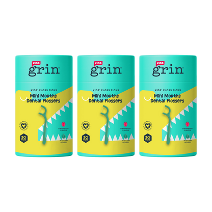 Grin Kids Mini Mouths Floss Picks Croc 30pk Strawberry Flavour