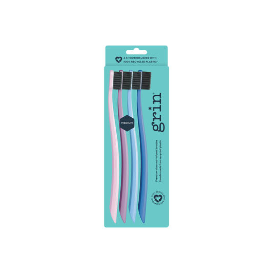 Grin 100% Recycled Toothbrush 4pk Purple (Medium)