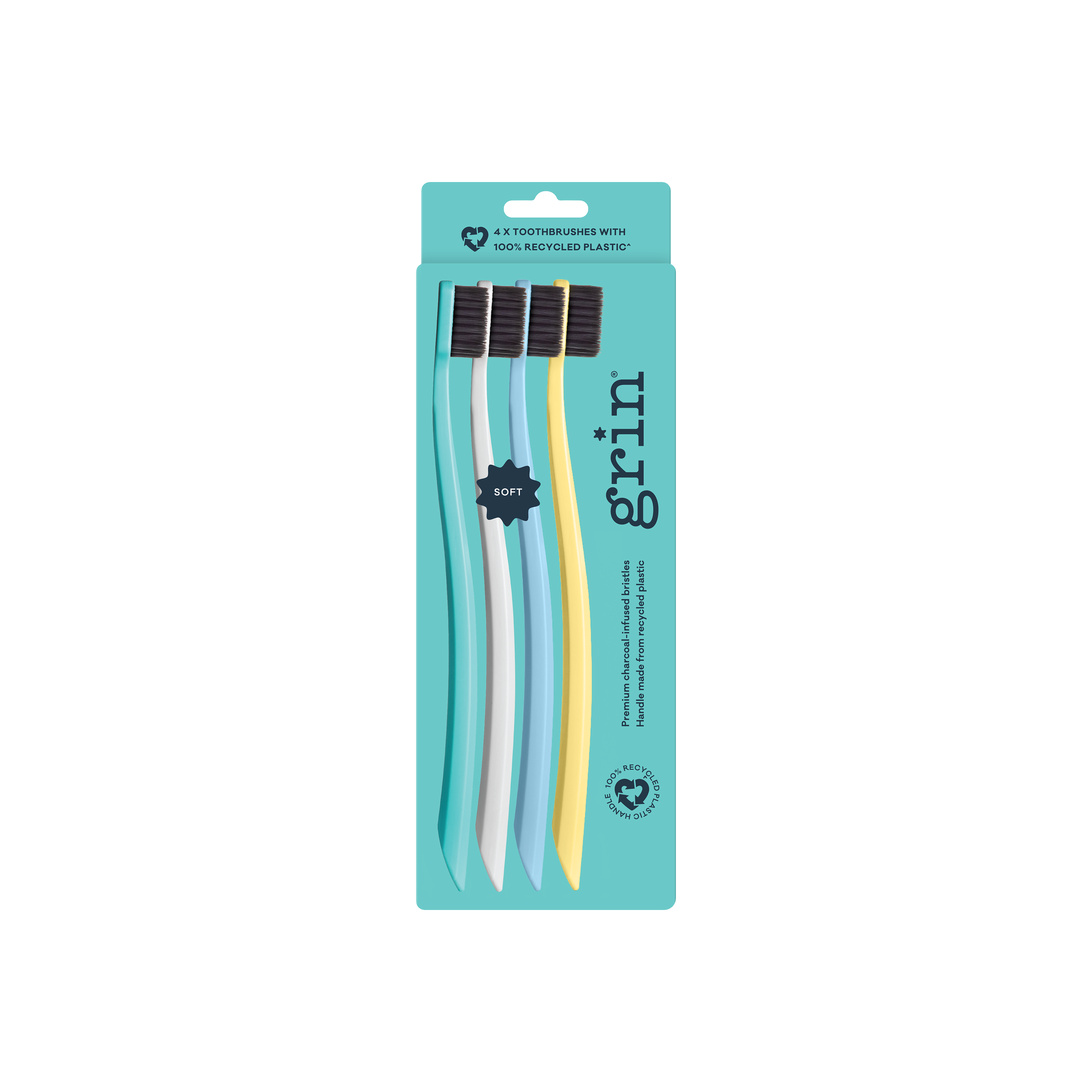 Grin 100% Recycled Toothbrush 4pk Summer Beach (Soft)
