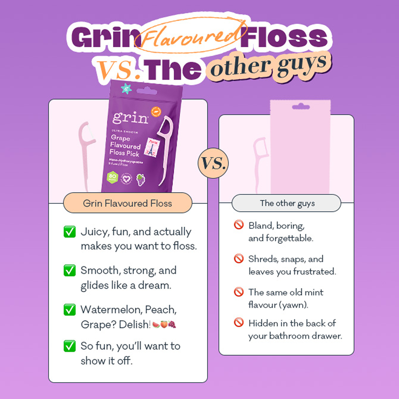 Ultra Smooth N-HA Infused Floss Picks 80pk Grape