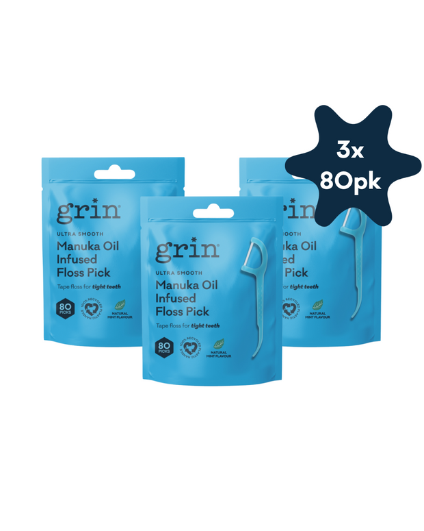 Grin Ultra Smooth Floss Picks 80pk Bag Bundle x3
