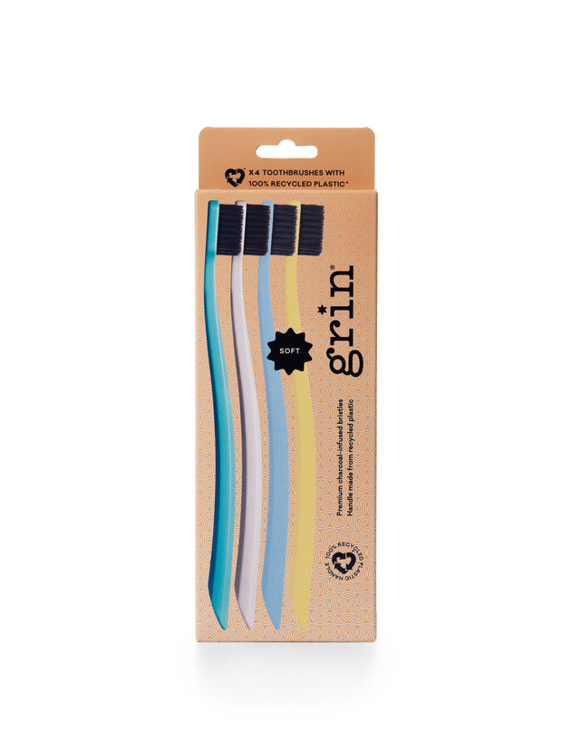 4pk 100% Recycled Charcoal-Infused Toothbrush - Summer Beach (Soft)