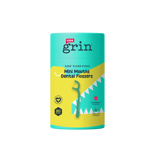 Grin Kids Mini Mouths Floss Picks Croc 30pk Strawberry Flavour