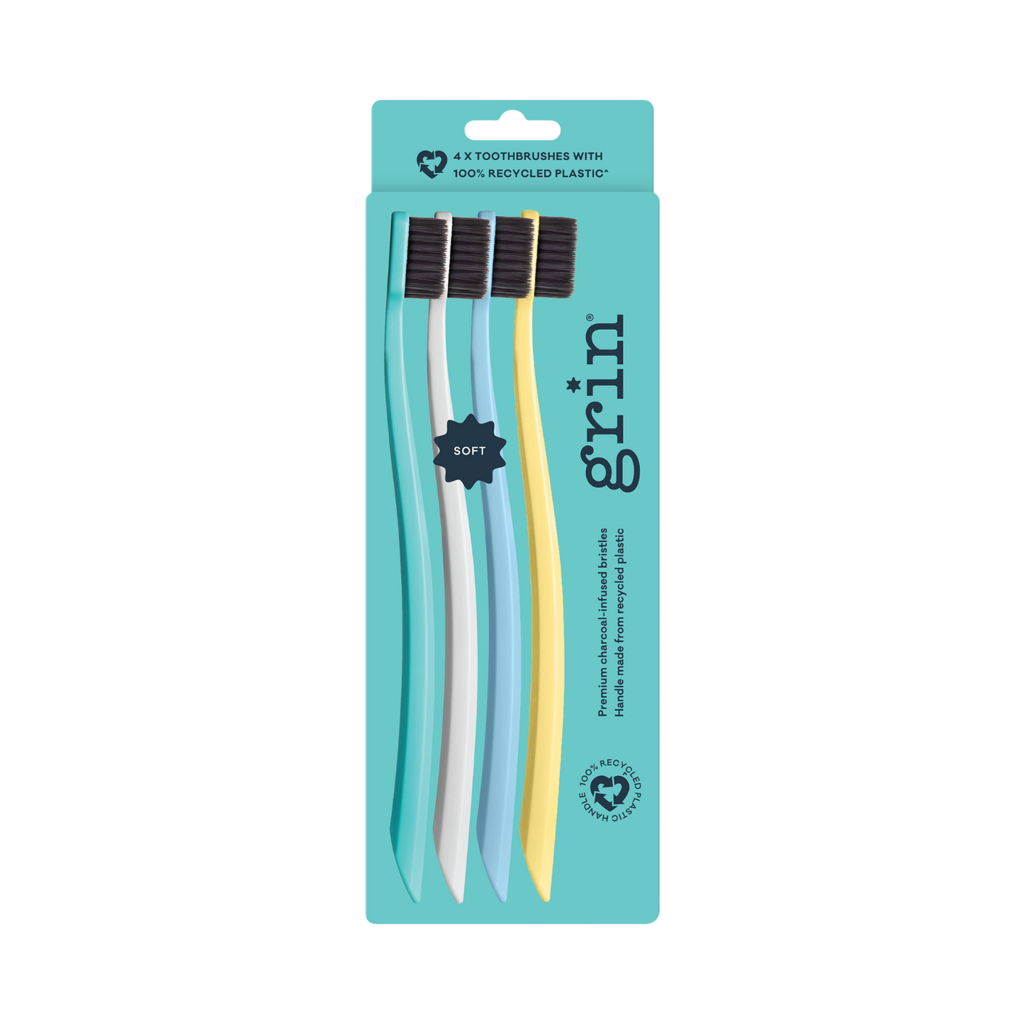 Grin 100% Recycled Toothbrush 4pk Summer Beach (Soft)