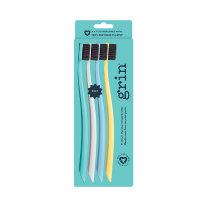 Grin 100% Recycled Toothbrush 4pk Summer Beach (Soft)