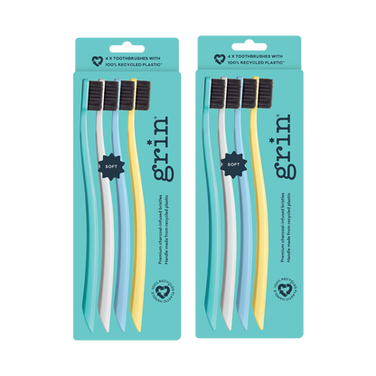 Grin 100% Recycled Toothbrush 4pk Summer Beach (Soft)