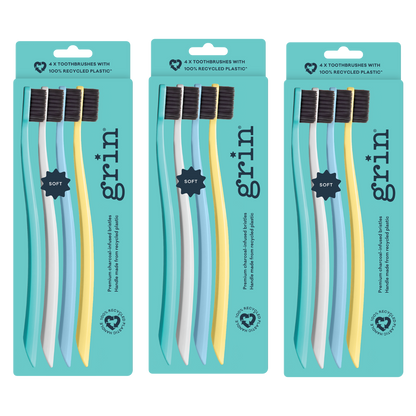 Grin 100% Recycled Toothbrush 4pk Summer Beach (Soft)