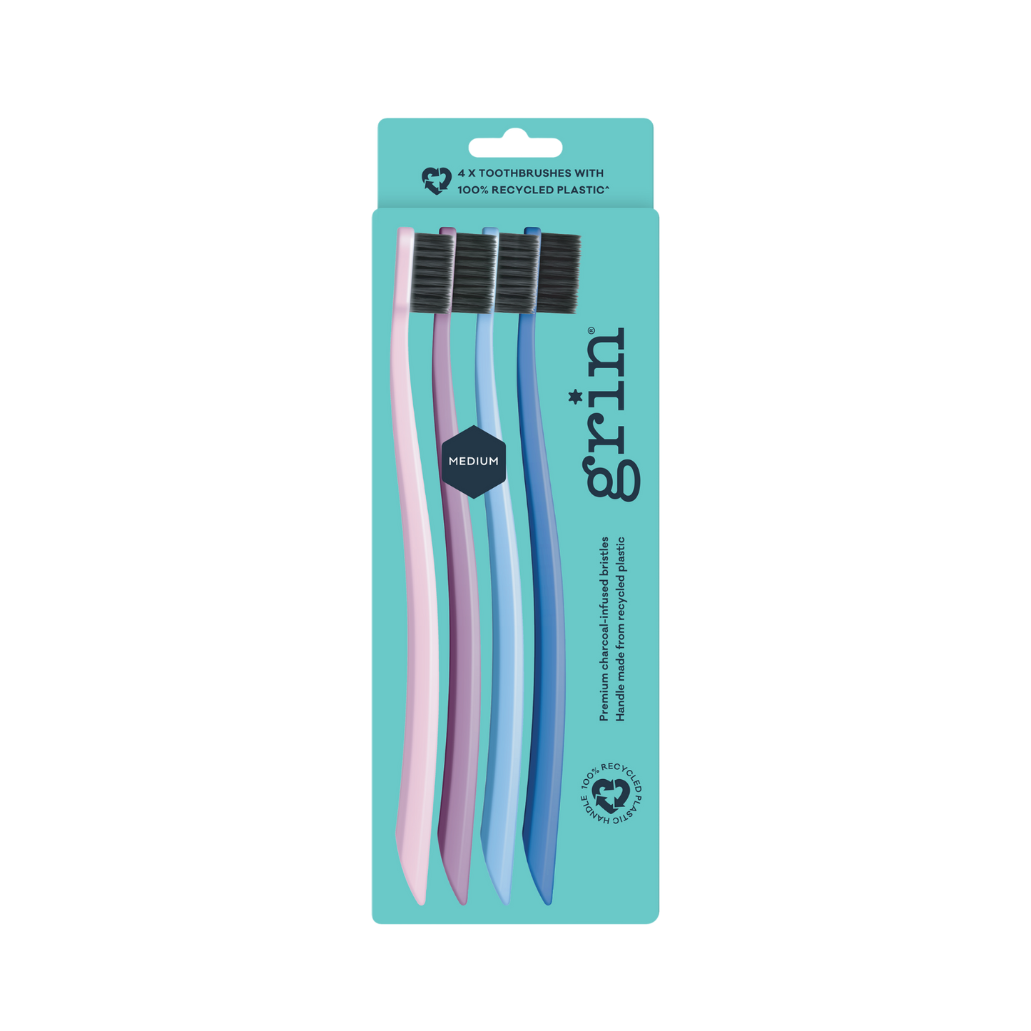 Grin 100% Recycled Toothbrush 4pk Purple (Medium)