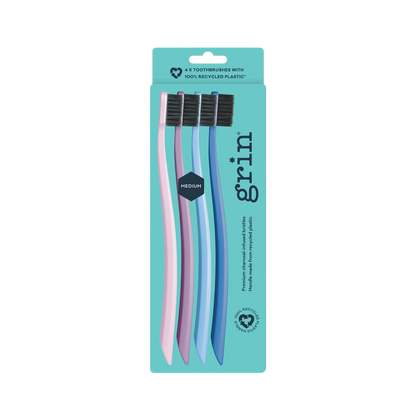 Grin 100% Recycled Toothbrush 4pk Purple (Medium)