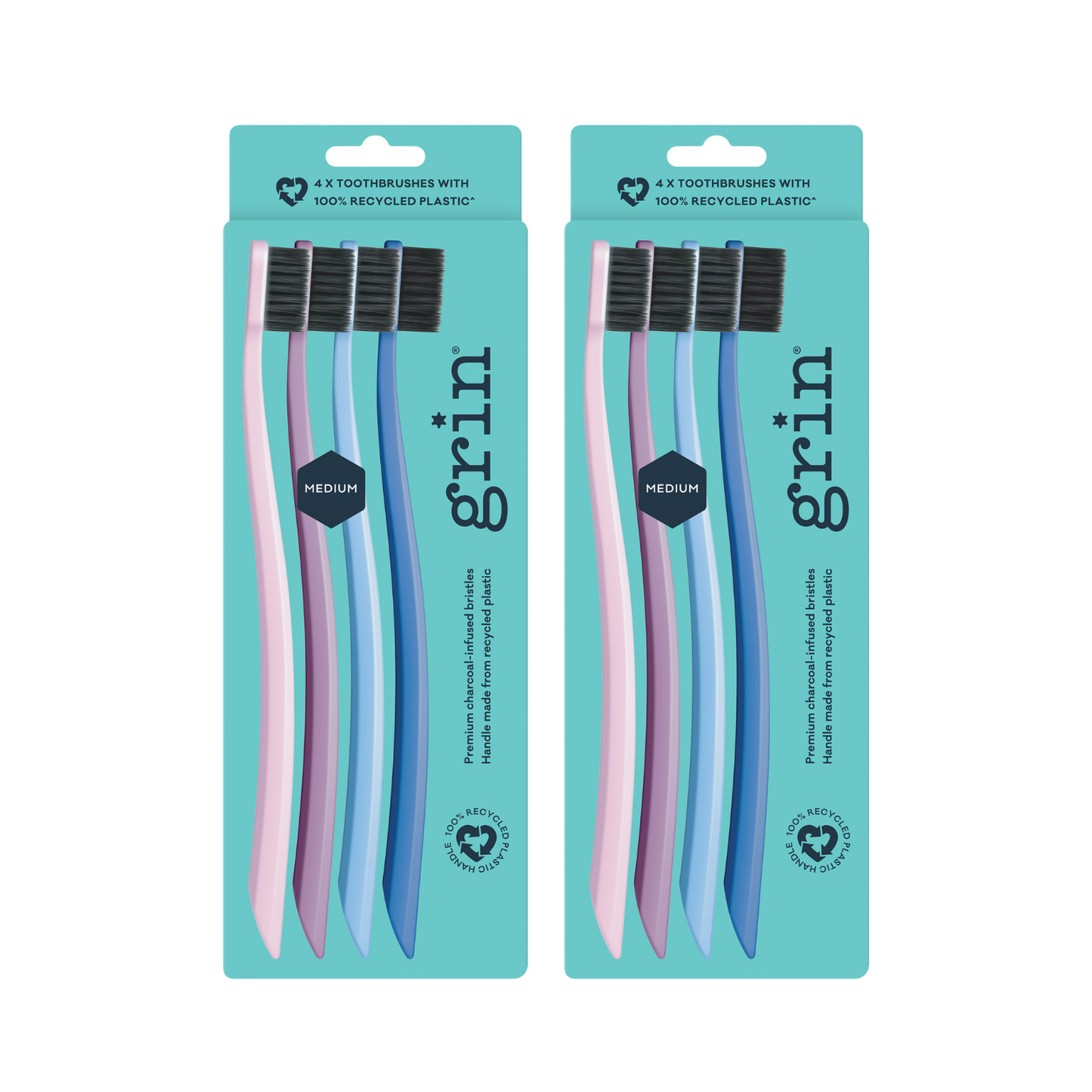 Grin 100% Recycled Toothbrush 4pk Purple (Medium)