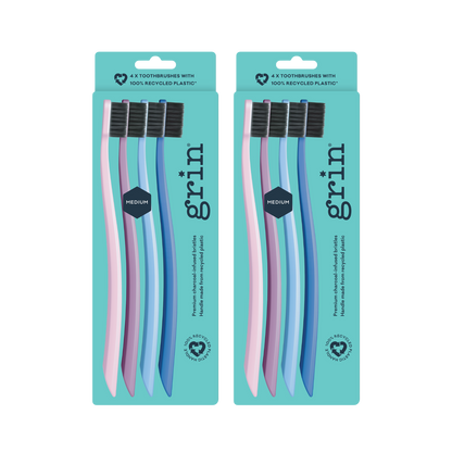 Grin 100% Recycled Toothbrush 4pk Purple (Medium)