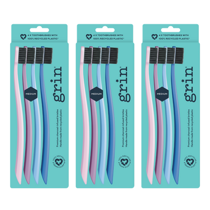 Grin 100% Recycled Toothbrush 4pk Purple (Medium)