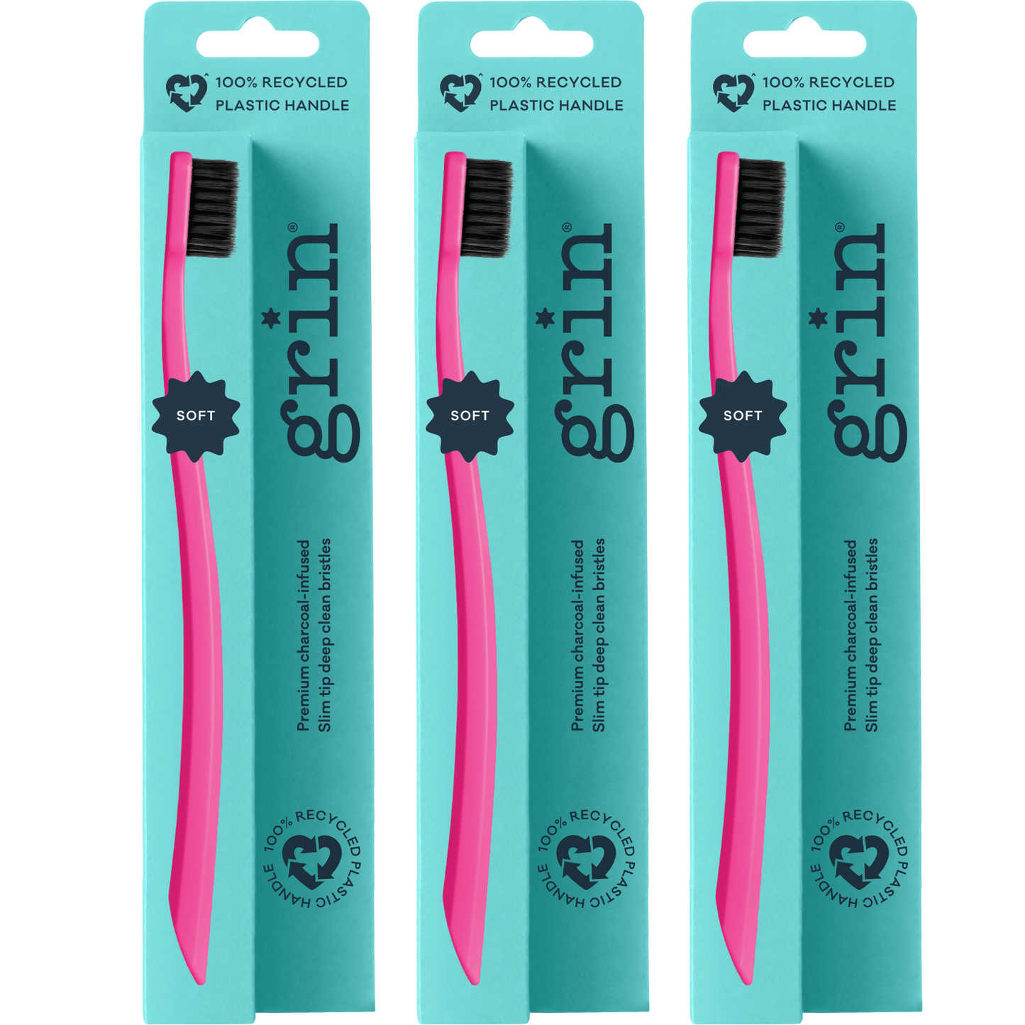 Grin 100% Recycled Toothbrush 1pk Soft Fuschia